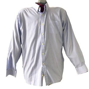 Merona men’s long sleeve blue white pin stripe dress shirt front pocket size XXL